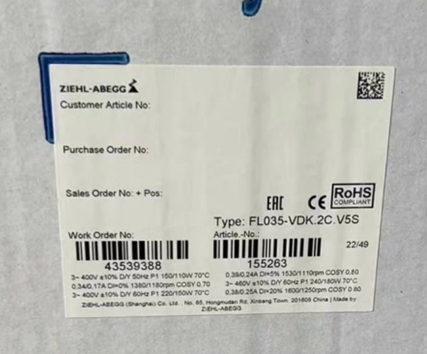FL035-VDK.2C.V5S ZIEHL-ABEGG Axial Fan