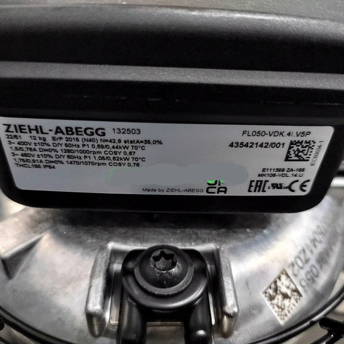 FL050-VDK.4I.V5P 400V 0.69/0.44kW 1.5/0.76A 1280/1000rpm ZIEHL-ABEGG Axial Fan