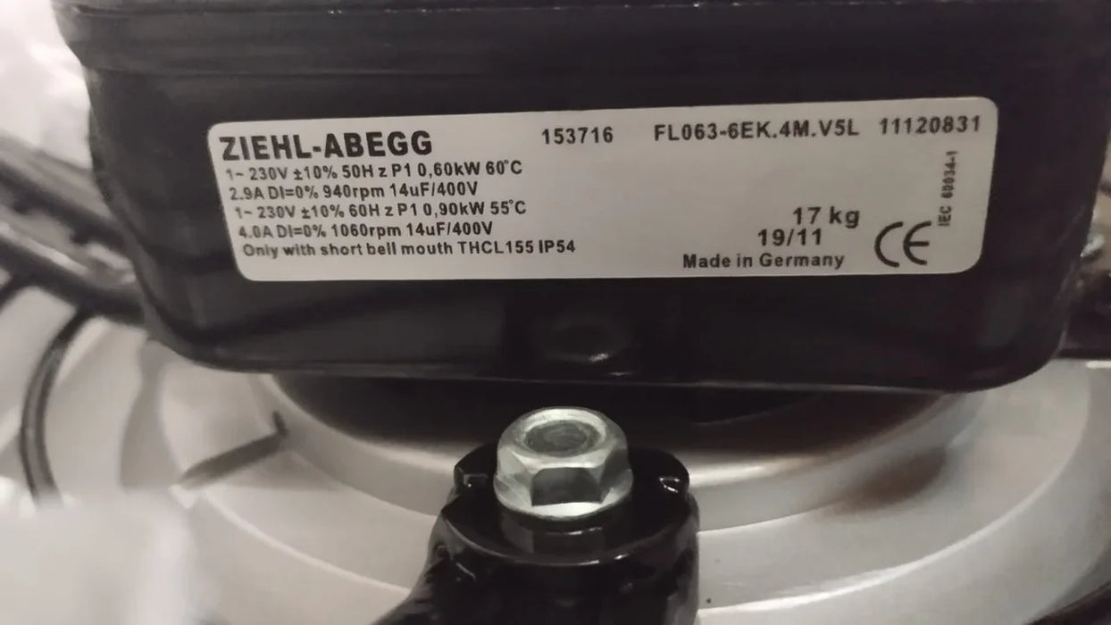 FL063-6EK.4M.V5L Art No:160450 ZIEHL-ABEGG Axial Fan 230V 0.6/0.9kW 2.9/4.0A 940/1080rpm