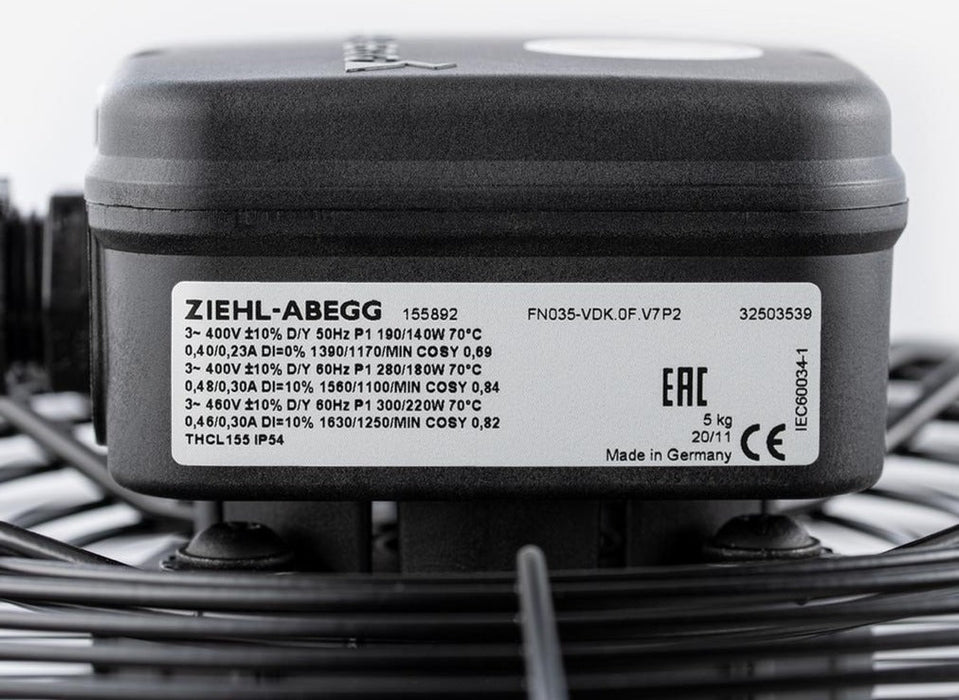 FN035-VDK.0F.V7P2 ZIEHL-ABEGG Axial Fan 0.14/0.3 kW 3~400V 0.23/0.46A 1170/1630rpm