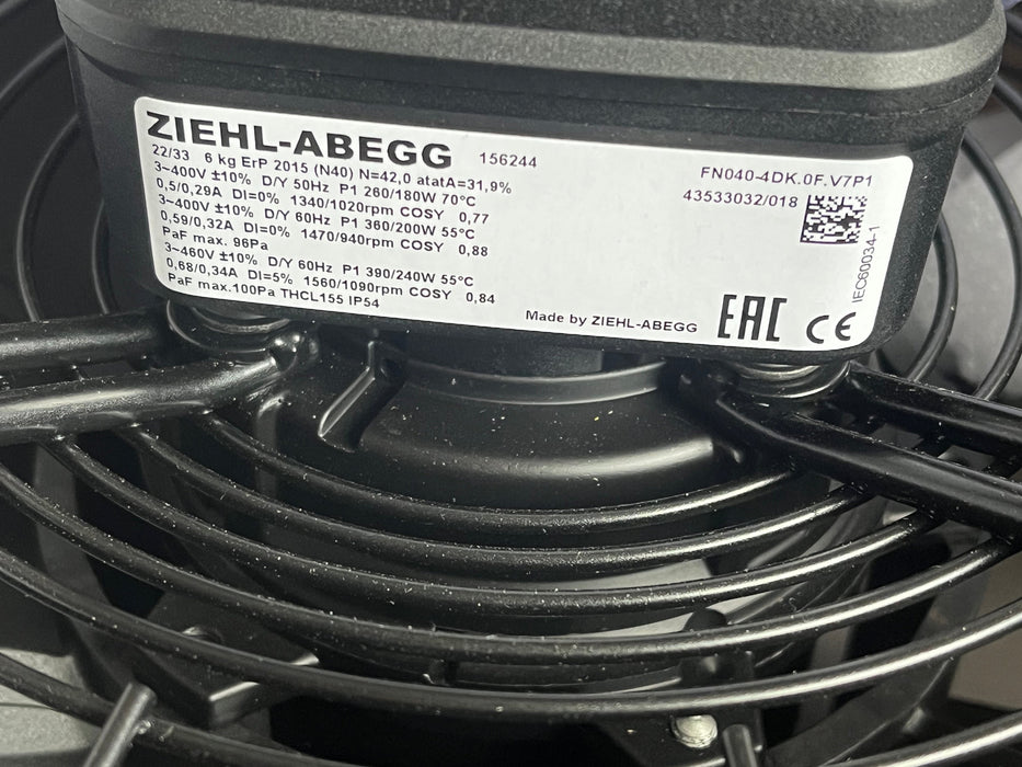 FN040-4DK.0F.V7P1 400V 0.38/0.18kW 0.29/0.68A 1020/1560rpm ZIEHL-ABEGG Axial Fan