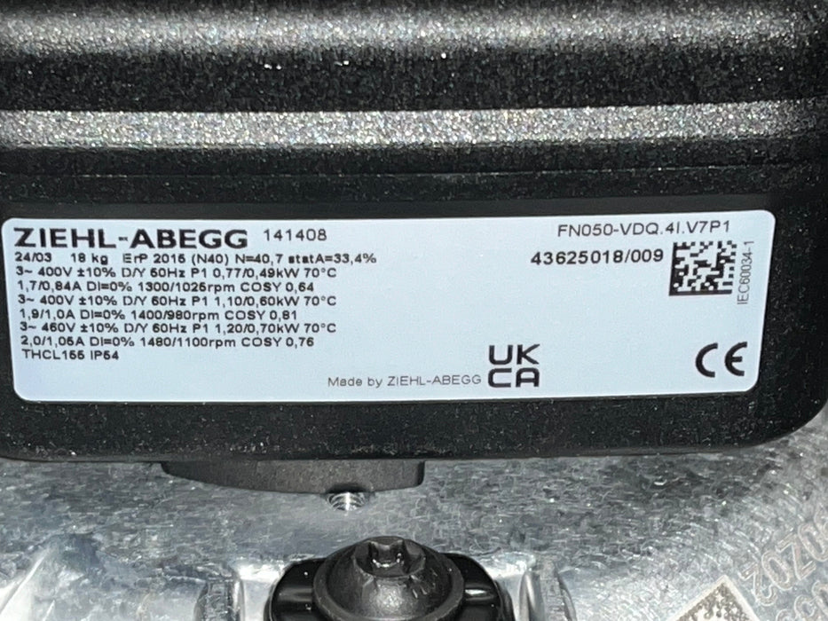 FN050-VDQ.41.V7P1 ZIEHL-ABEGG Axial Fan 3~400V 0.77/0.49 kW 1.7/0.84 A