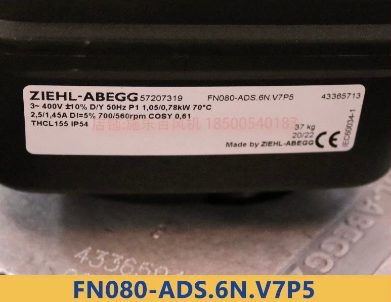 FN080-ADS.6N.V7P5 ZIEHL-ABEGG Axial Fan 3~400V 0.82 /0.48kW 2.1/1.0 A