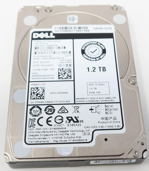 ST1200MM0198 Dell FR6W6 1.2TB 10K 12Gbps SAS 2.5" Hard Drive