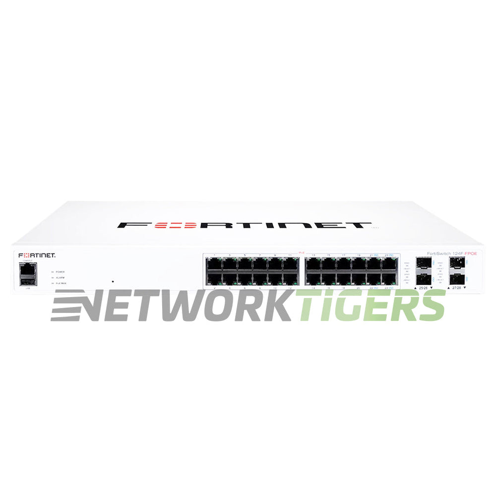 Fortinet FS-124F-FPOE 100 24x1GB PoE RJ45 4x10 SFP+ Registrable/Unclaimed Switch