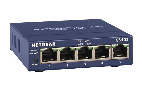 GS105NA - Netgear ProSafe GS105 5-Ports 10/100/1000BASE-T Ethernet Layer 2 Desktop Network Switch