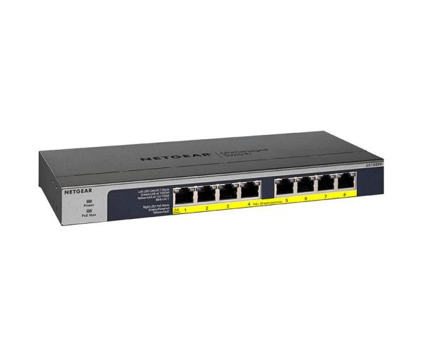 GS108PP-100NAS - Netgear GS108PP 8-Ports 10/100/1000BASE-T PoE+ Layer 2 Rack-mountable Network Switch