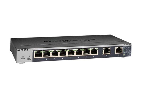 GS110EMX-100NAS - Netgear GS110EMX 8-Ports 10/100/1000BASE-T and 2-Ports Multigigabit Ethernet Layer 3 Rack-mountable Managed Network Switch