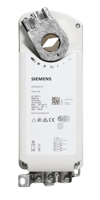 GVD226.1U | Damper Actuator | Spring Return | 120 VAC | On/Off | 200 lb-in | SW | Siemens