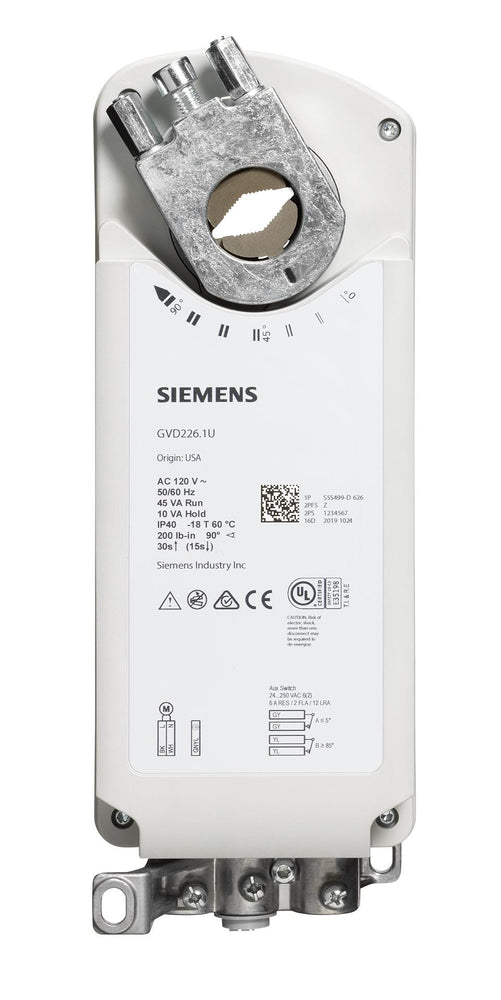 GVD226.1U | Damper Actuator | Spring Return | 120 VAC | On/Off | 200 lb-in | SW | Siemens