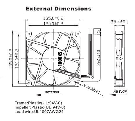 13525 135x135x25mm 12V DC 0.70A Axial Cooling Fan