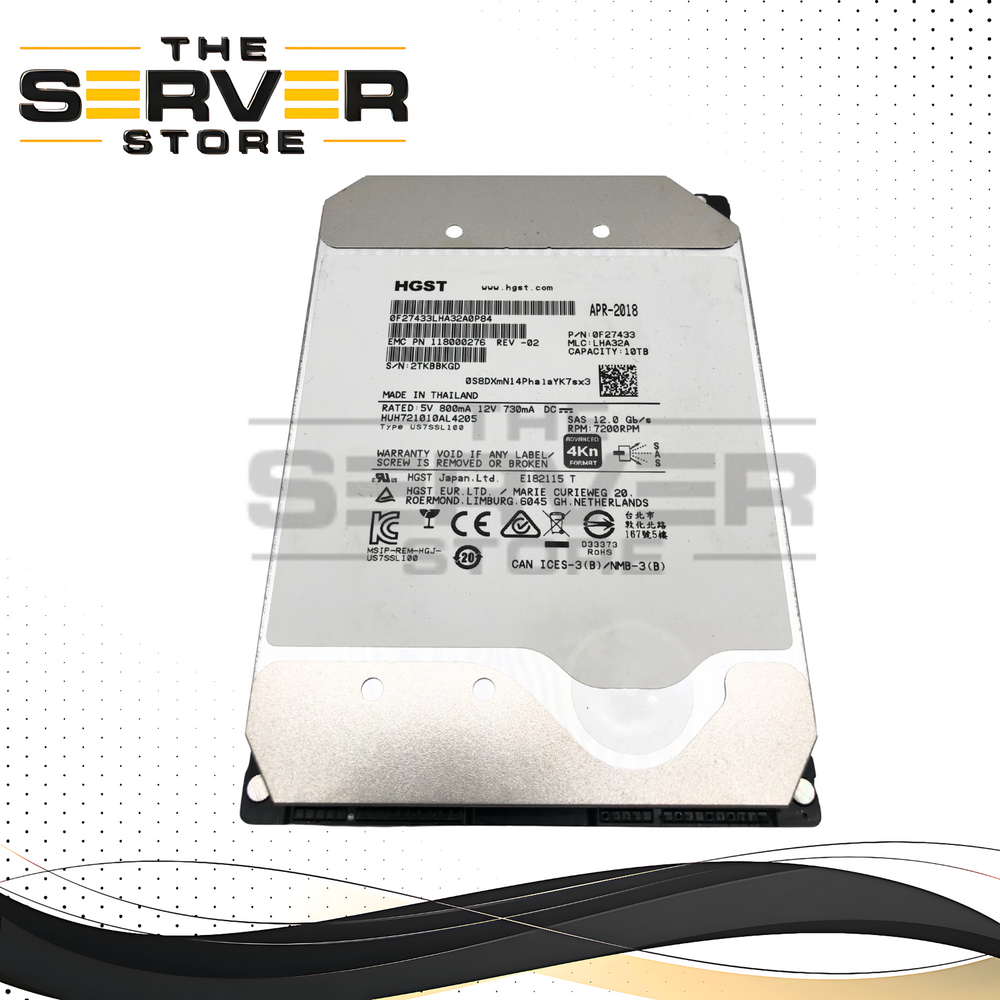 HGST 10TB 7.2K 12Gb/s SAS 3.5" 4Kn SED HDD 0F27433 118000276-REV-02
