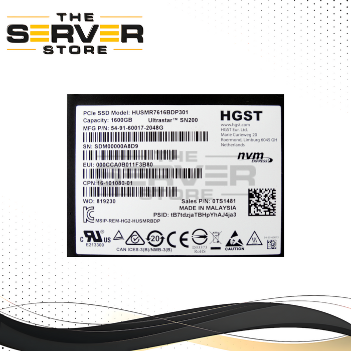 HGST 1.6TB NVMe U.2 SFF 2.5" SSD Ultrastar SN200 HUSMR7616BDP301