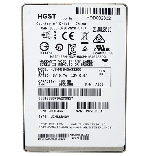 HGST 400GB SAS 12Gb/s 2.5'' Solid State Drive SSD (HUSMM1640ASS200)