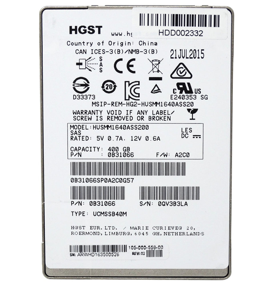 HGST 400GB SAS 12Gb/s 2.5'' Solid State Drive SSD (HUSMM1640ASS200)