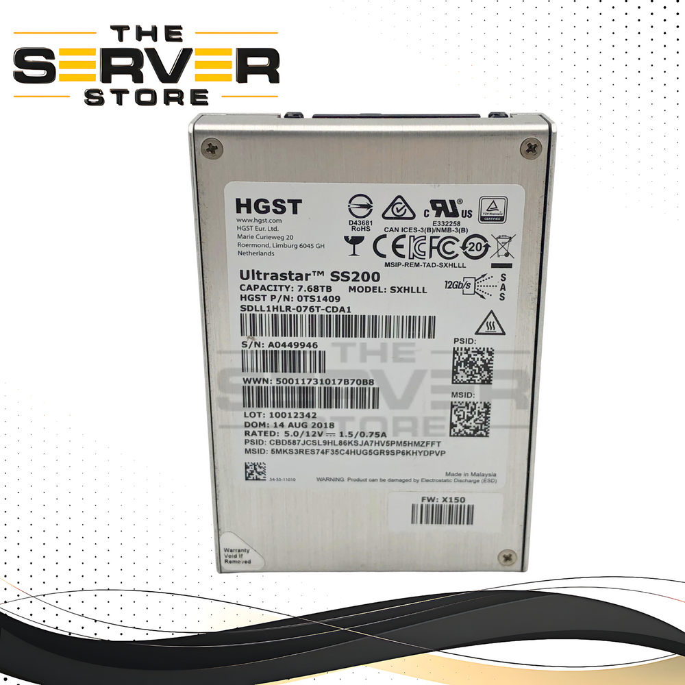 HGST Ultrastar SS200 7.68TB SAS 12Gb/s 2.5-inch SFF Solid State Drive (SSD). P/N: 0TS1409.