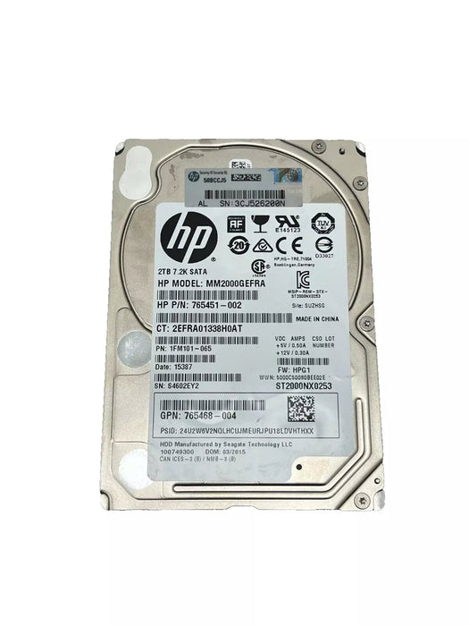 HP 2TB SATA HDD 2.5" 6G, 7.2K DRIVE 765468-004 MM2000GEFRA 765451-002 HP