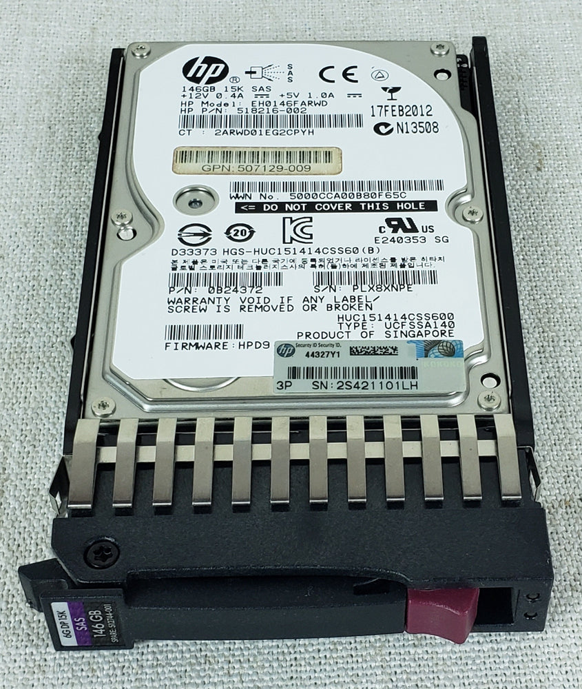 HP 518216-002 146GB 15k 2.5” SAS Hard Drive w/ Tray