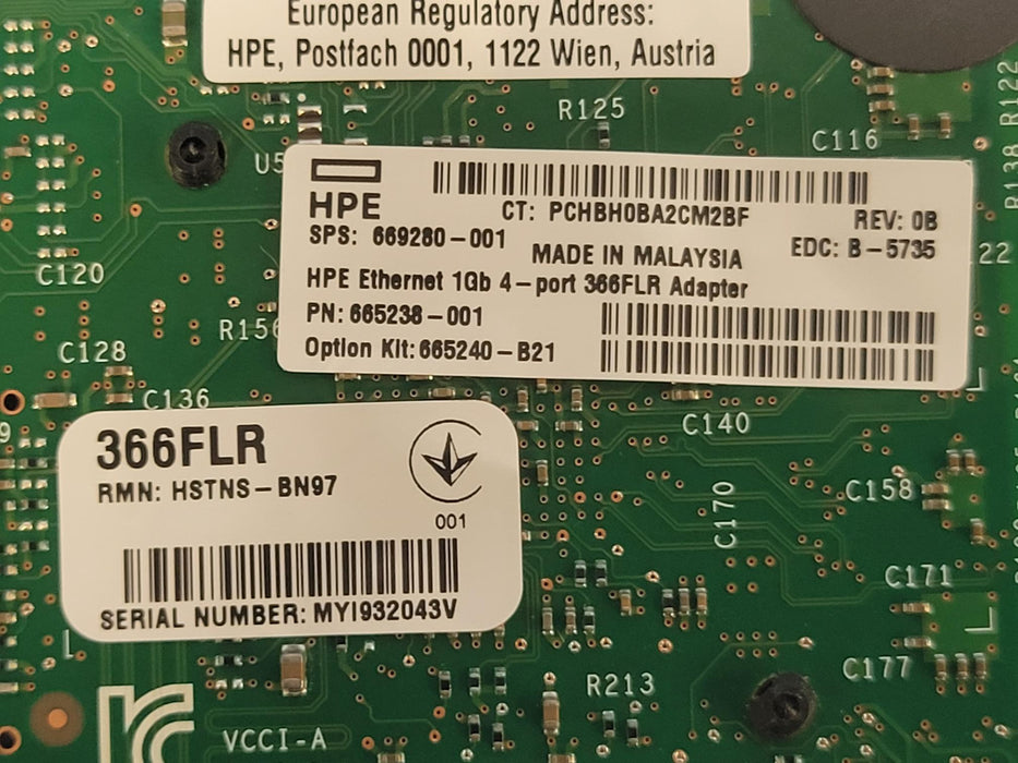 HP 665238-001 Ethernet 1GB 4 Port 366FLR Adapter 669280-001