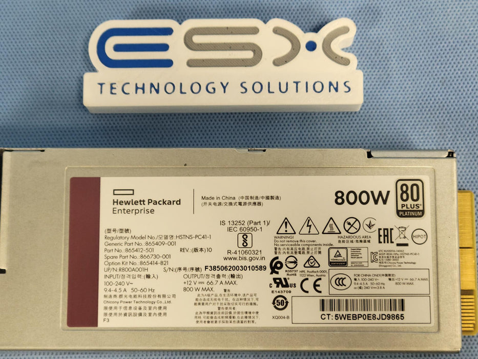 HP 800W 80 Plus Platinum 1U Power Supply Unit ProLiant DL360 G10 866730-001