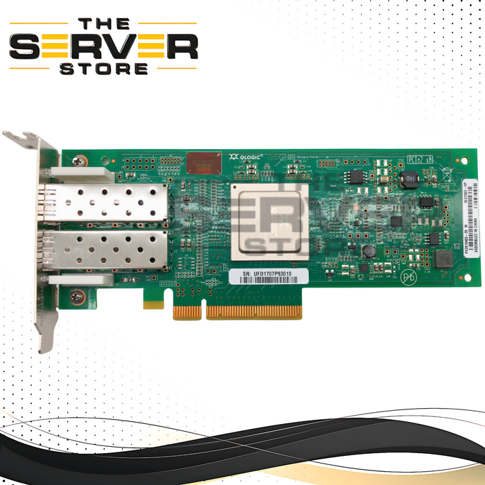 HP 82Q QLogic QLE2562 8Gb/s Dual-Port Fibre Channel (FC) Host Bus Adapter (HBA). P/N: QLE2562-HP, PX2810403-20, 584777-001, AJ764-63002, 489191-001.