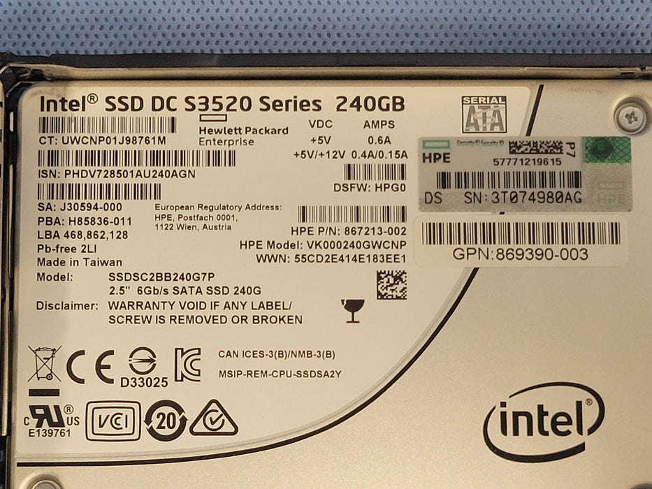 HP 869576-001 240GB 6Gb/s 2.5” SATA Read Intensive SSD