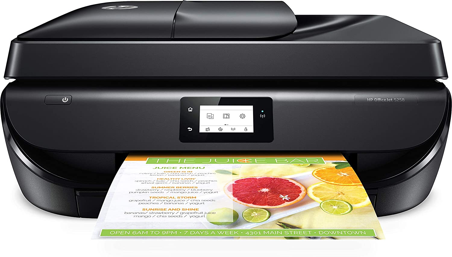 HP OfficeJet 5258 4800 x 1200 dpi 10 ppm USB, Ethernet, Bluetooth, Wi-Fi Automatic Duplex Printing 2.2-inch Touch Screen LCD Display Desktop Color InkJet All-in-One Printer - M2U84A