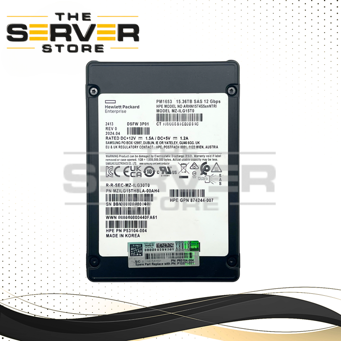 HPE 15.36TB SAS 24G RI SFF 2.5" SED (512e) 15mm SSD Samsung PM1653 Series MZ-ILG15T0 P53104-004