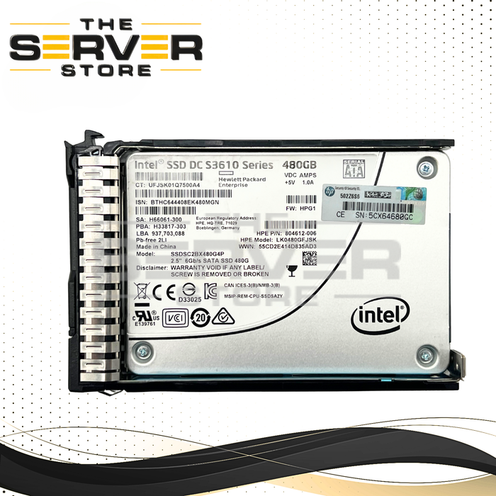 HPE 480GB SATA 6G MU SFF SC 2.5" SDD Intel DC S3610 Series 832414-B21 832454-001