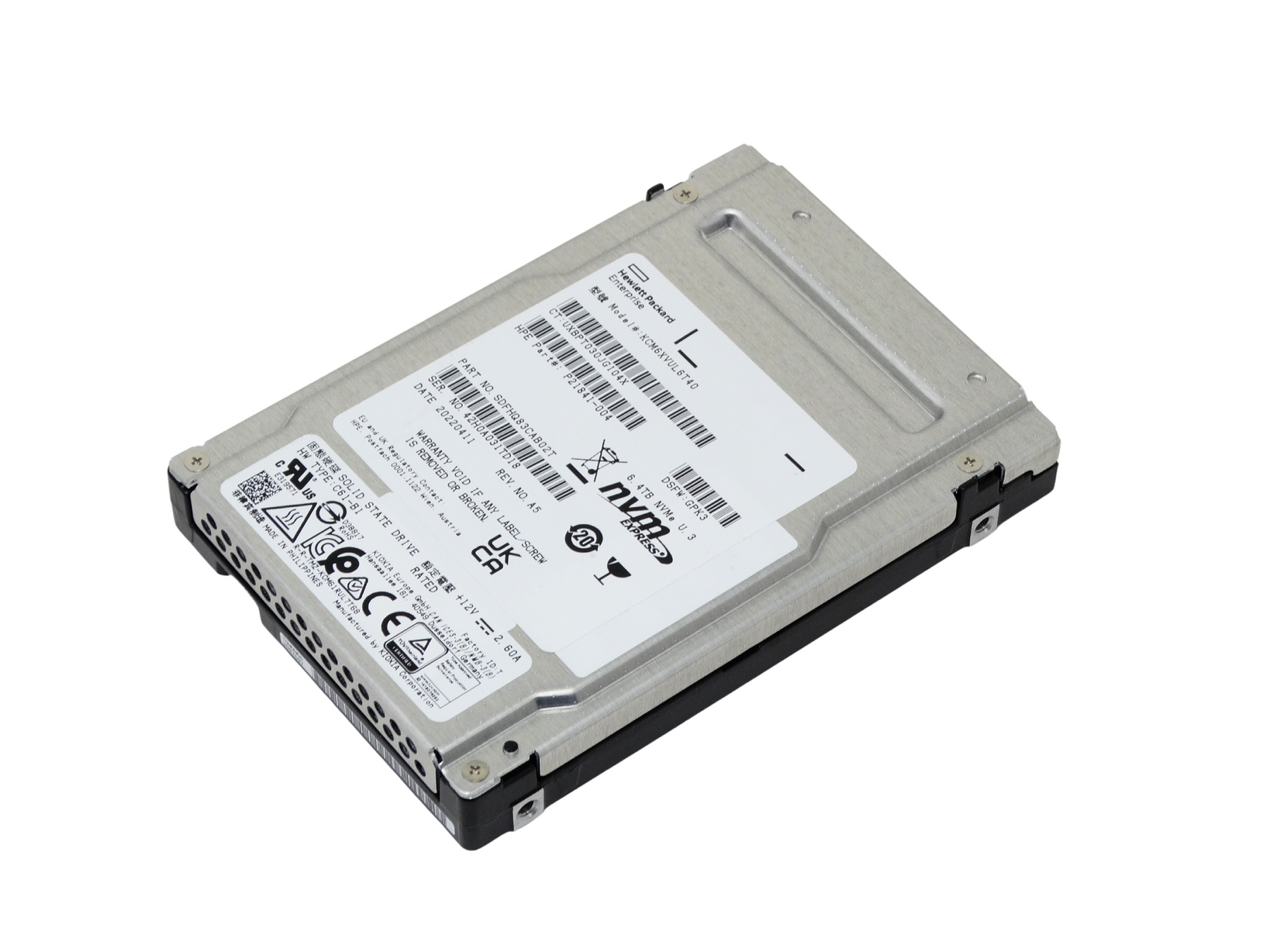 HPE 6.4TB NVMe U.3 PCIe G4 x4 MU SFF 2.5" SSD Kioxia CM6 KCM6XVUL6T40 P21841-004