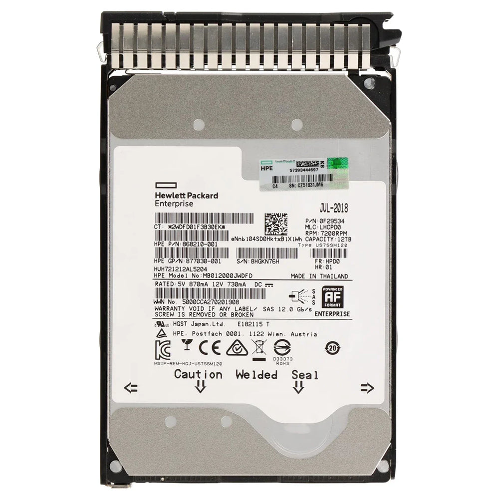 HPE 877030-001 12TB SAS 12G 7.2k Lff Midline DS Hdd | USED