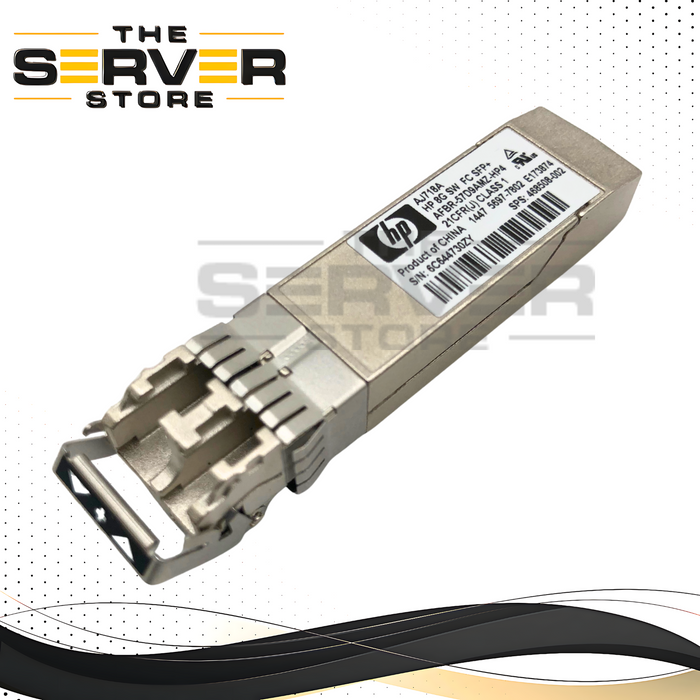 HPE 8Gb Short-Wave (SW) Fibre Channel (FC) SFP+ Optical Transceiver Module for BladeSystem & ProLiant Servers. OEM by Avago. P/N: AJ718A, 468508-002, AFBR-57D9AMZ-HP4.