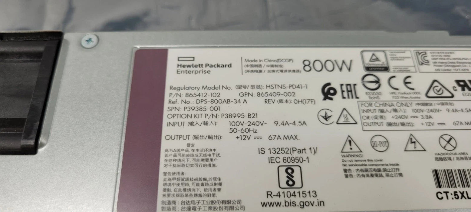 HPE P38995-B21 P39385-001 800W Flex Spot Platinum Power Supply HPE