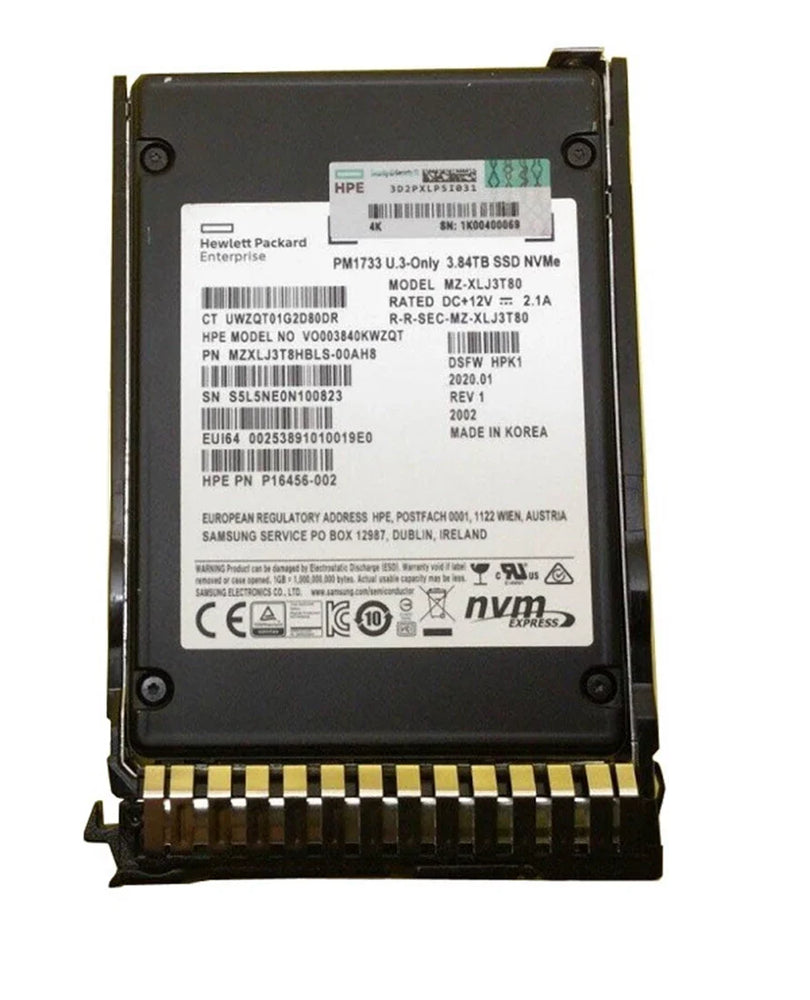 HPE PM1733 P16456-002 SSD 3.84 TB Pci Express 4.0 X4 (NVMe) | USED