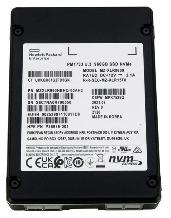 HPE PM1733 P36976-001 Read Intensive SSD 960 GB PCIe 4.0x4 (NVMe) | USED