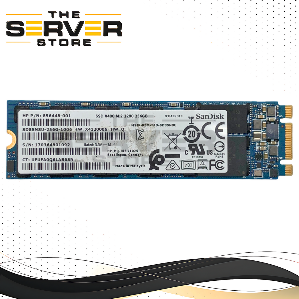 HPE SanDisk X400 256GB M.2 2280 SATA 6Gb/s Solid State Drive (SSD). P/N: 856448-001.