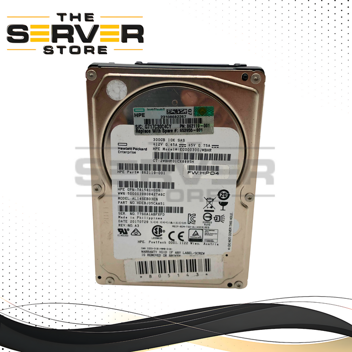 HPE Toshiba 300GB 10K 12G SAS 2.5" HDD SC 862119-001 653955-001 EG000300JWBHR
