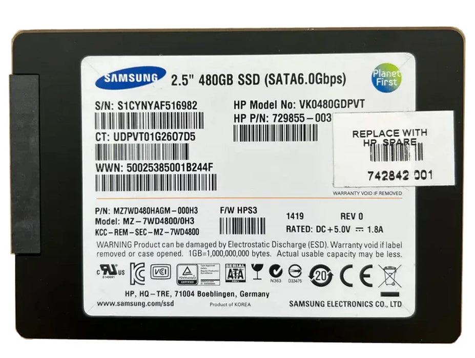 HPE VK0480GDPVT 480GB 2.5Inch Sata 6Gbps Solid State Drive | USED