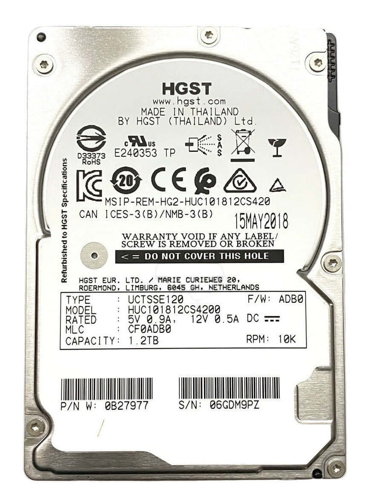 HUC101812CS4200 0B29920 HGST 1.2TB 10000RPM 12Gbps 2.5" SAS Hard Drive