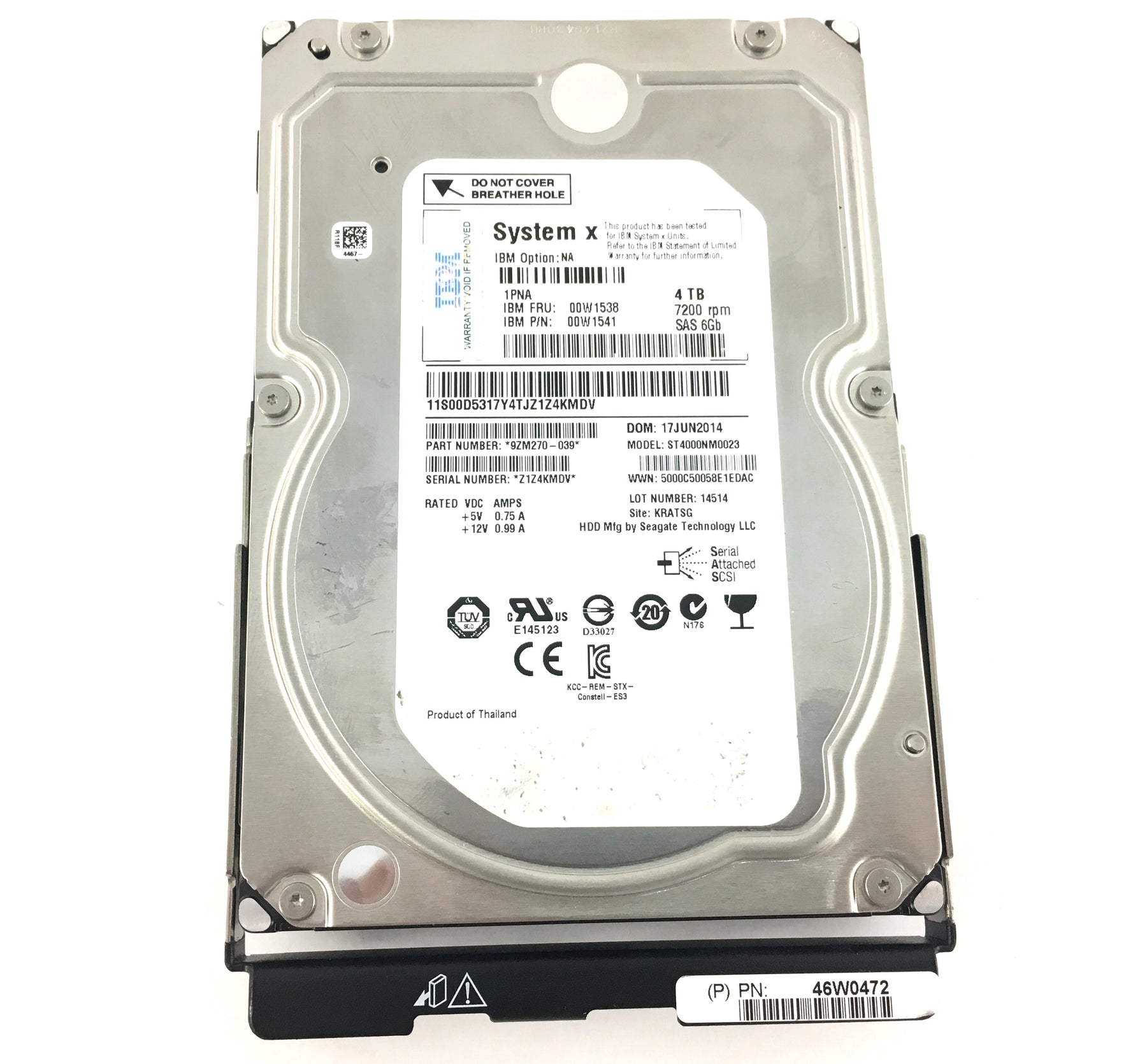 IBM 4Tb 7.2K 6Gbps SAS 3.5'' Hard Drive For System X (00W1541)