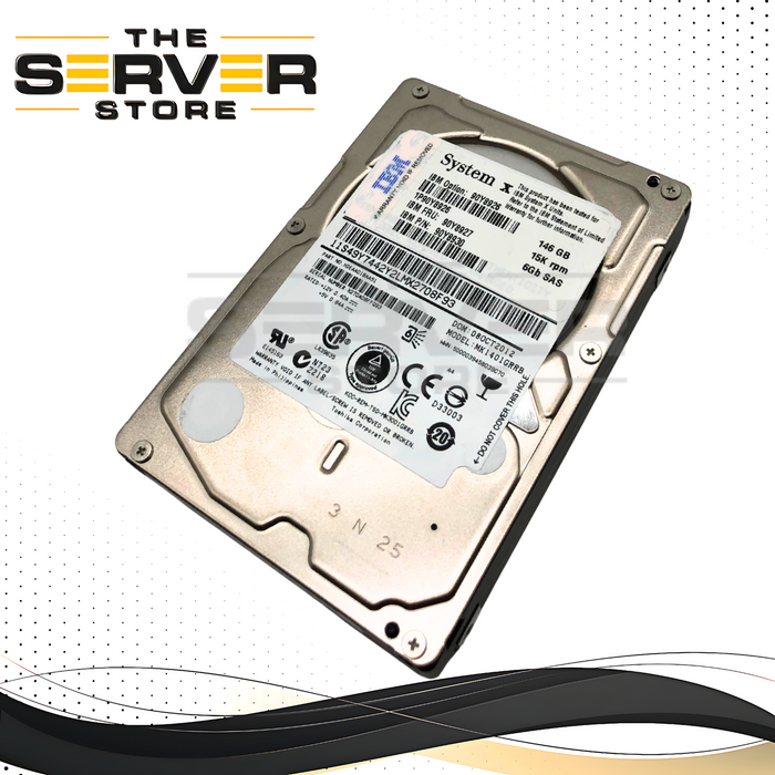 IBM Toshiba 146GB 15000RPM 6Gb/s SAS 2.5-inch SFF Enterprise Hard Disk Drive for System x Servers. P/N: HDEAA01BAA51, MK1401GRRB, 90Y8926, 90Y8930, 90Y8927.