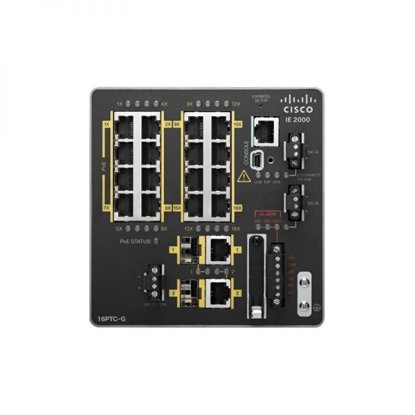 IE-2000-16PTC-G-E - Cisco IE-2000 Series 16-Ports 10/100/1000BASE-T Ethernet Layer 2 DIN Rail-mountable Managed Rugged Switch with 2-Ports SFP