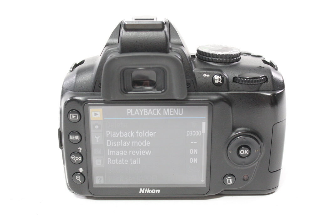 Nikon D3000 DSLR Camera with 18-55mm f/3.5-5.6 G VR AF-S DX Nikkor Lens with Shutter Count 20,253