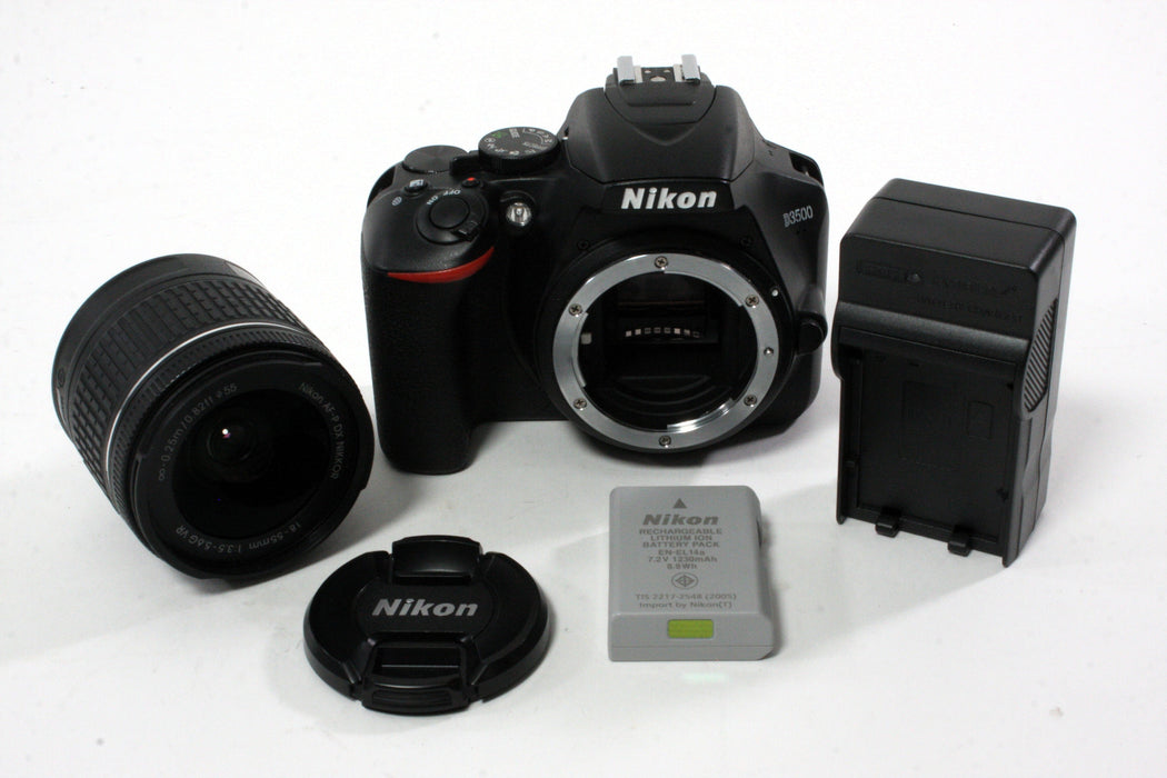 Nikon D3500 Digital with 18-55mm f/3.5-5.6 G VR AF-P DX NIKKOR for F Mount with a Shutter Count of 5,265