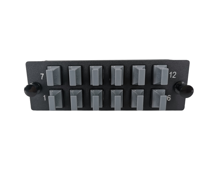 FHD Fiber Adapter Panel, OS2/OM3/OM4, 12x MTP® Key Up to Key Down (Black) Adapter, Ceramic Sleeve