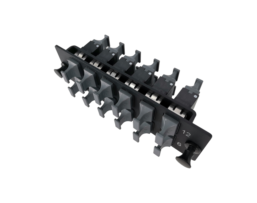 FHD Fiber Adapter Panel, OS2/OM3/OM4, 12x MTP® Key Up to Key Down (Black) Adapter, Ceramic Sleeve