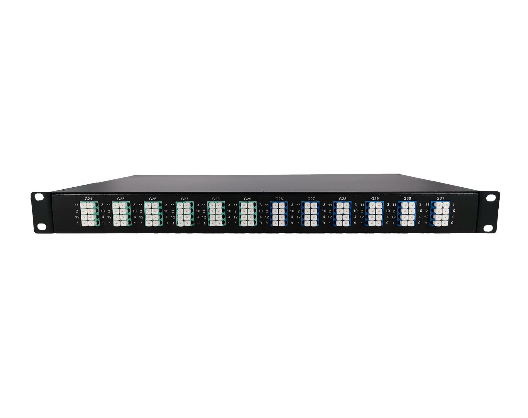 12x MTP®-8, 96 Fibers LC OS2 Single Mode, Universal Polarity, HD1U 1U Breakout Cassette, 40G/100G to 10G/25G