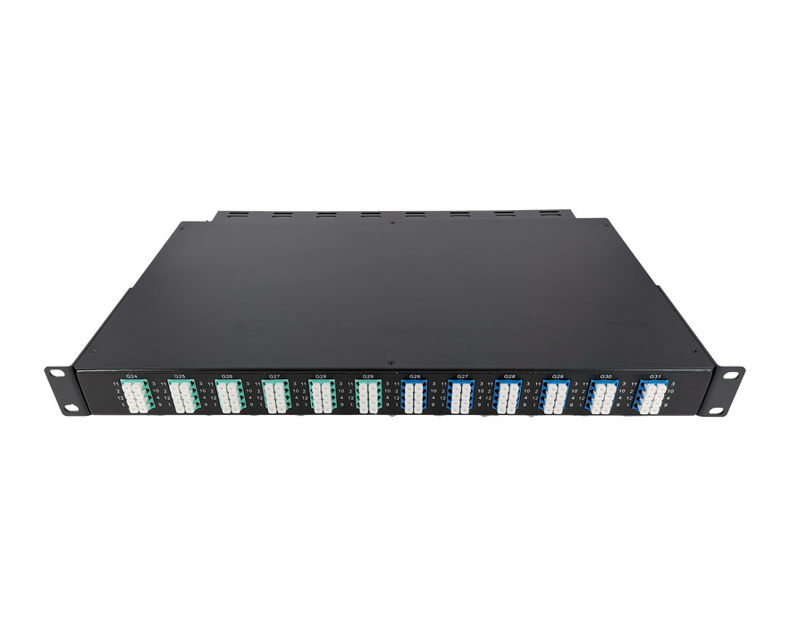 12x MTP®-8, 96 Fibers LC OS2 Single Mode, Universal Polarity, HD1U 1U Breakout Cassette, 40G/100G to 10G/25G