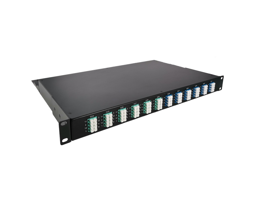 12x MTP®-8, 96 Fibers LC OS2 Single Mode, Universal Polarity, HD1U 1U Breakout Cassette, 40G/100G to 10G/25G