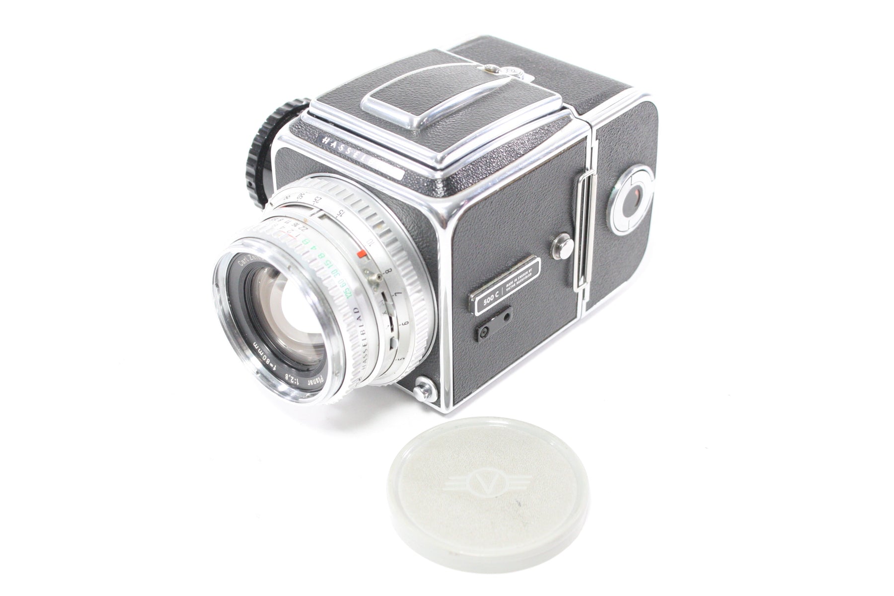Hasselblad 500C Camera with Planar 80mm f/2.8 Lens, 120 A12 Film Back, Waist Level Viewfinder and BrightScreen Proscreen 20/20 Focus Screen